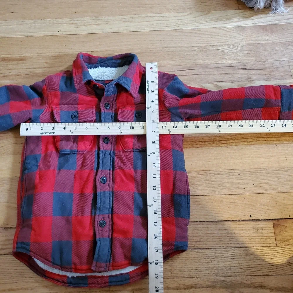 Gap Kids Red Buffalo Plaid Sherpa Lined CPO Shirt Jacket XS 4-5 Cozy Warm